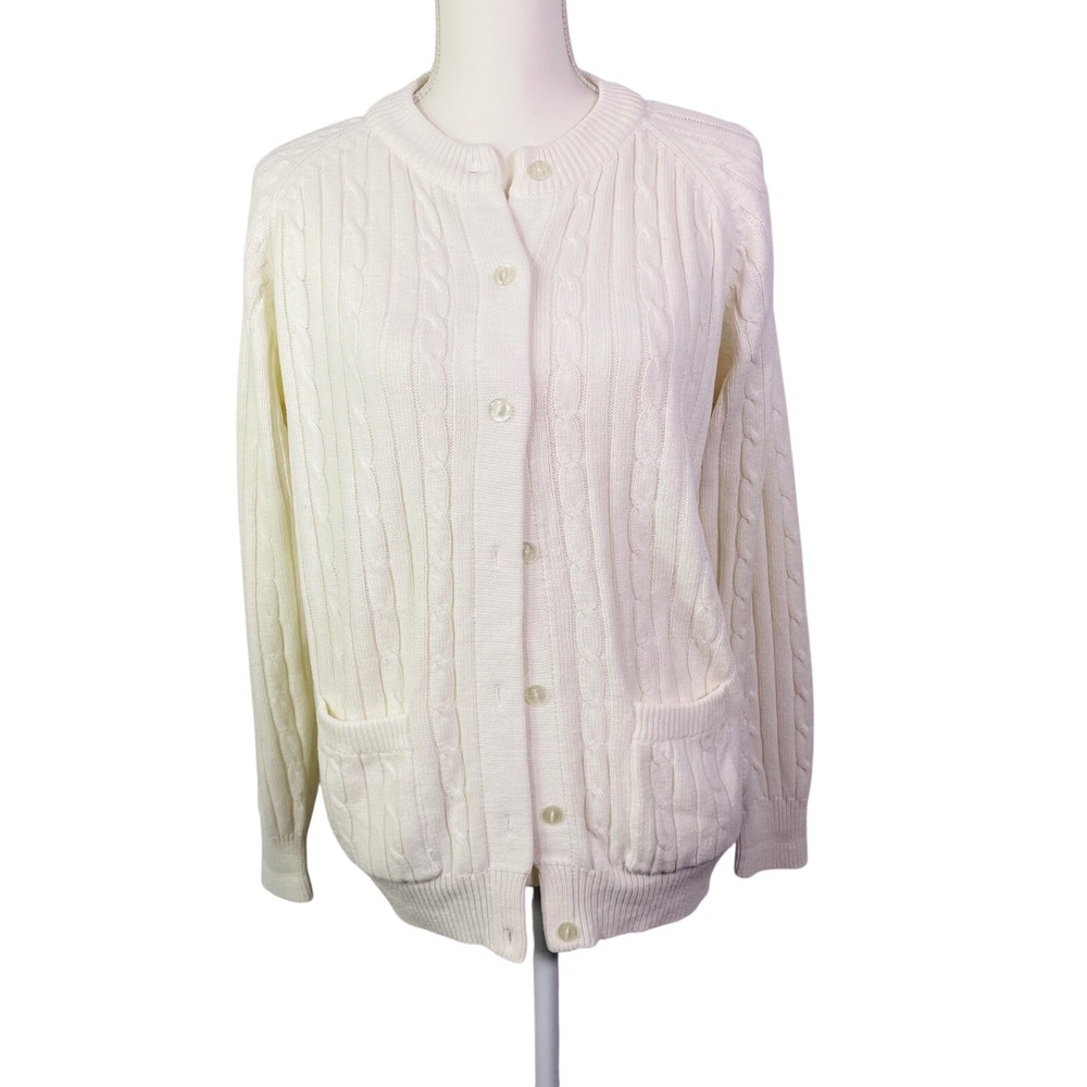 VTG Northern Isles Cardigan Sweater M Sz 38 Cable Knit Buttons Ivory Pockets